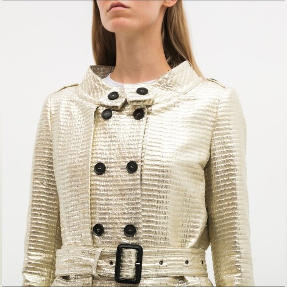 Burberry Prorsum Women's Trench Coat Jacket Gold MetallicItaly XS 0 US 36 IT